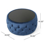 Pouf capitonné en velours fumée / cobalt / beige / rose avec plateau en verre trempé pour 1 personne