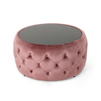 Pouf capitonné en velours fumée / cobalt / beige / rose avec plateau en verre trempé pour 1 personne