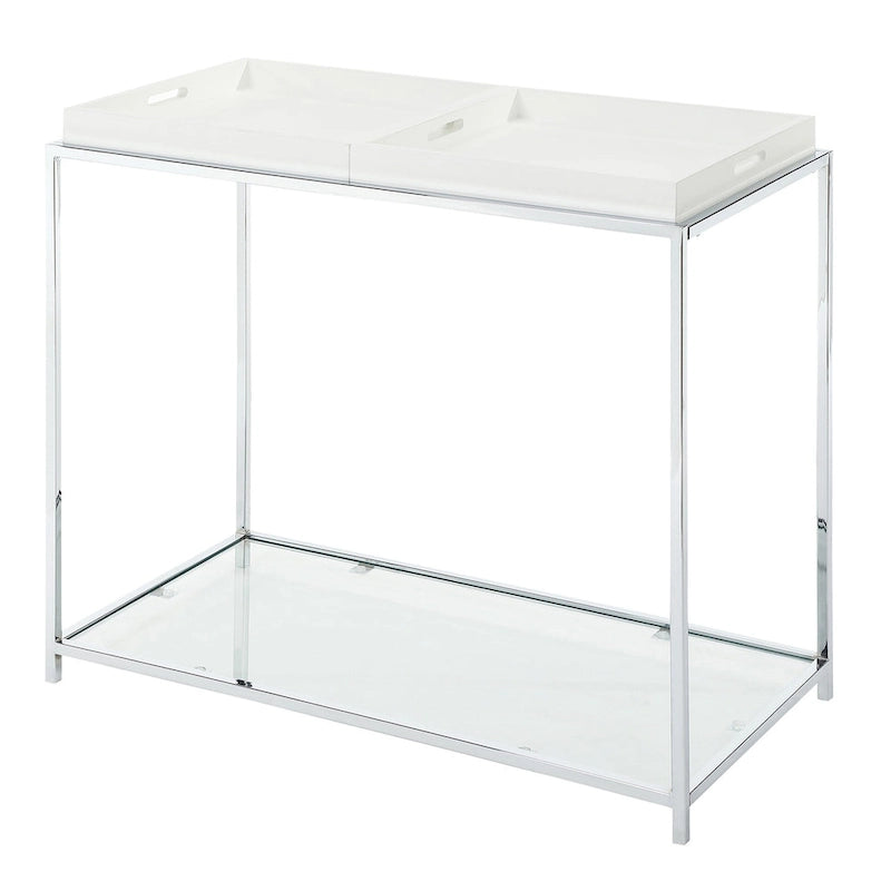 Console avec étagère et plateaux amovibles – Noir / Blanc / Bambou, Chrome et verre modernes, Utilisateur unique