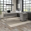 Bureau en L gris platine / blanc / gris orage / noyer moderne / noyer noir avec classeur mobile à 3 tiroirs pour 1 personne