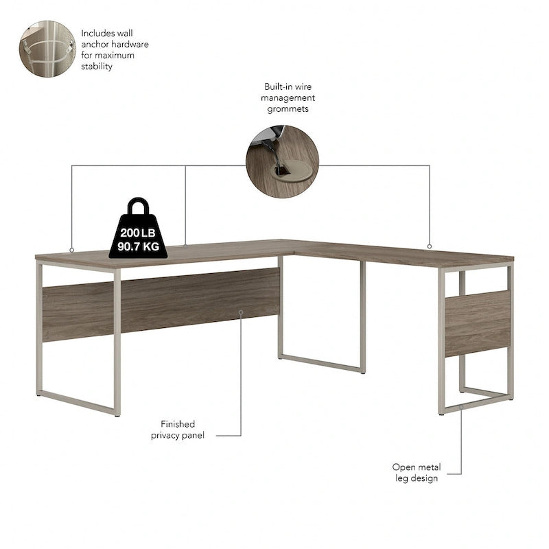 Bureau en L gris platine / blanc / gris orage / noyer moderne / noyer noir avec classeur mobile à 3 tiroirs pour 1 personne