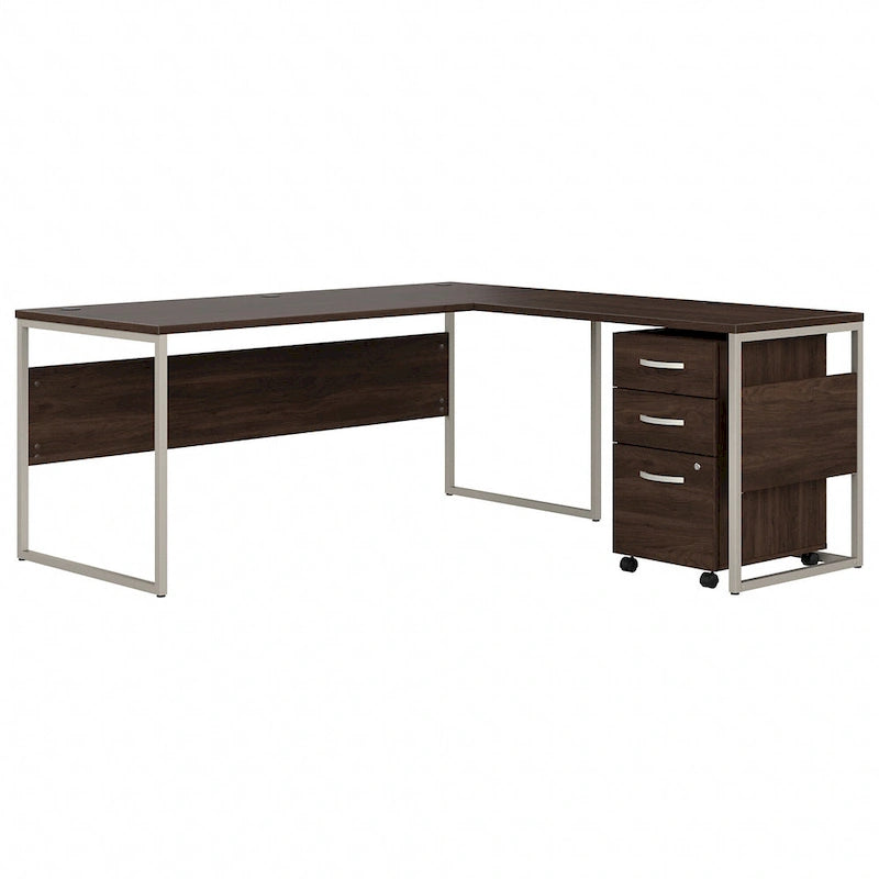 Bureau en L gris platine / blanc / gris orage / noyer moderne / noyer noir avec classeur mobile à 3 tiroirs pour 1 personne