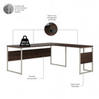 Bureau en L gris platine / blanc / gris orage / noyer moderne / noyer noir avec classeur mobile à 3 tiroirs pour 1 personne