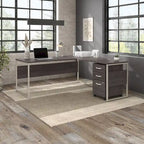 Bureau en L gris platine / blanc / gris orage / noyer moderne / noyer noir avec classeur mobile à 3 tiroirs pour 1 personne