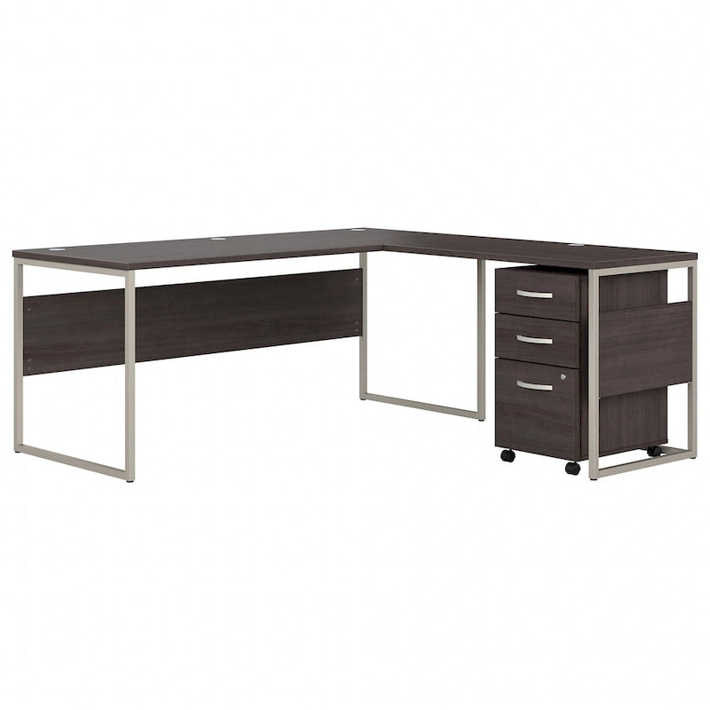 Bureau en L gris platine / blanc / gris orage / noyer moderne / noyer noir avec classeur mobile à 3 tiroirs pour 1 personne