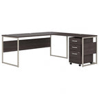 Bureau en L gris platine / blanc / gris orage / noyer moderne / noyer noir avec classeur mobile à 3 tiroirs pour 1 personne