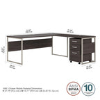 Bureau en L gris platine / blanc / gris orage / noyer moderne / noyer noir avec classeur mobile à 3 tiroirs pour 1 personne