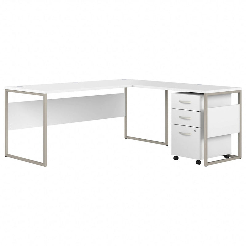 Bureau en L gris platine / blanc / gris orage / noyer moderne / noyer noir avec classeur mobile à 3 tiroirs pour 1 personne