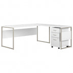 Bureau en L gris platine / blanc / gris orage / noyer moderne / noyer noir avec classeur mobile à 3 tiroirs pour 1 personne