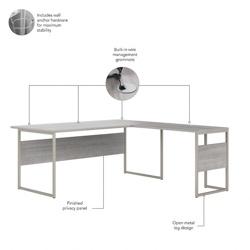 Bureau en L gris platine / blanc / gris orage / noyer moderne / noyer noir avec classeur mobile à 3 tiroirs pour 1 personne