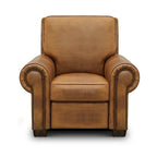 Fauteuil inclinable manuel en cuir pleine fleur vieilli à la main pour 1 personne – Tan / Taupe