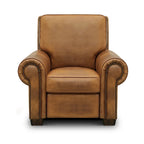 Fauteuil inclinable manuel en cuir pleine fleur vieilli à la main pour 1 personne – Tan / Taupe
