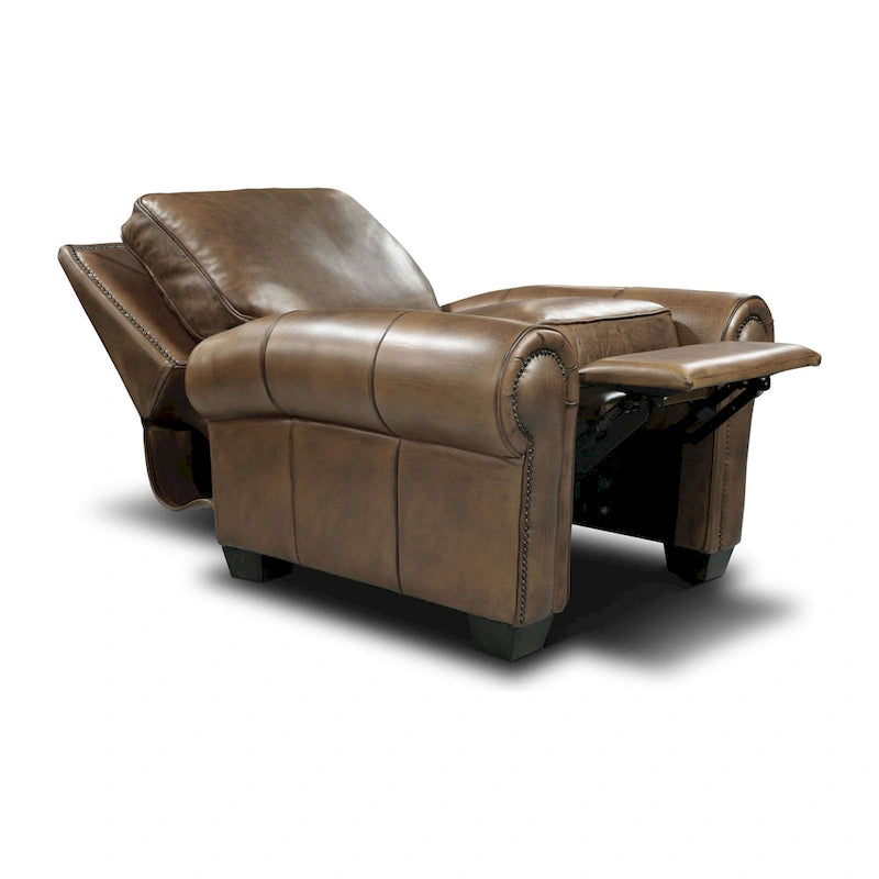 Fauteuil inclinable manuel en cuir pleine fleur vieilli à la main pour 1 personne – Tan / Taupe