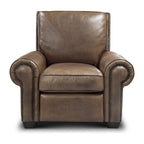 Fauteuil inclinable manuel en cuir pleine fleur vieilli à la main pour 1 personne – Tan / Taupe