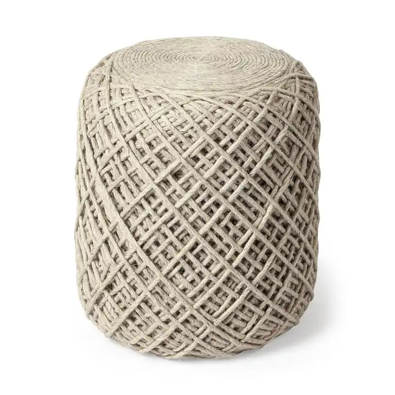 Pouf cylindrique en laine tissée à la main beige / gris / marron pour 1 personne