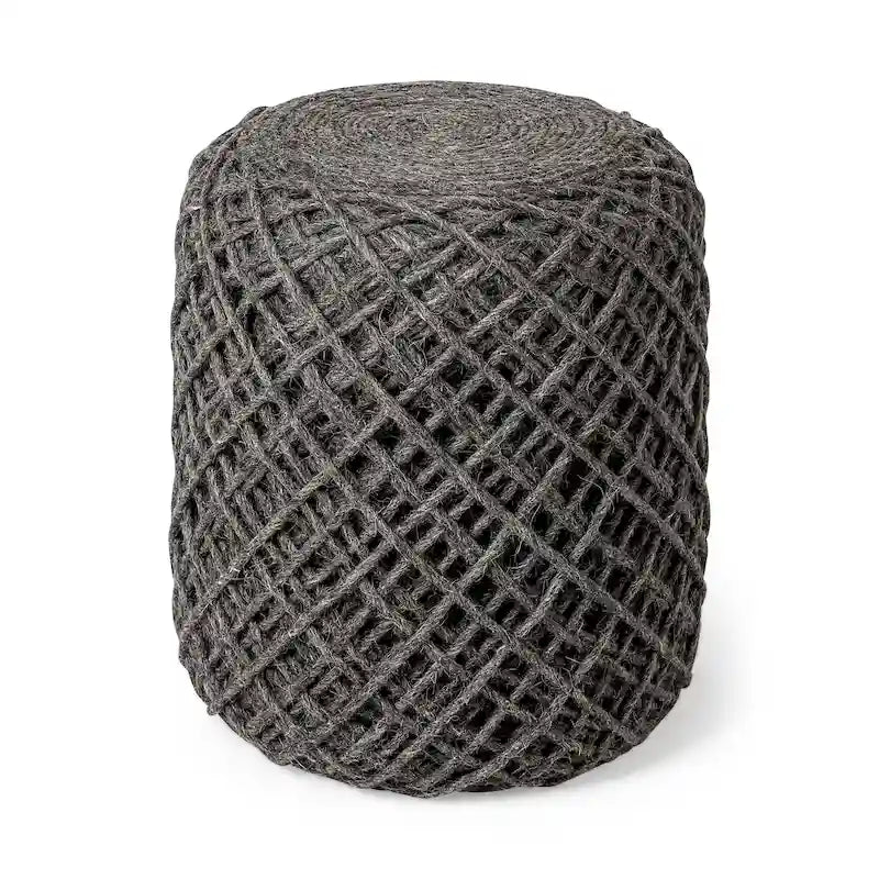 Pouf cylindrique en laine tissée à la main beige / gris / marron pour 1 personne