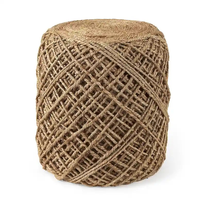 Pouf cylindrique en laine tissée à la main beige / gris / marron pour 1 personne