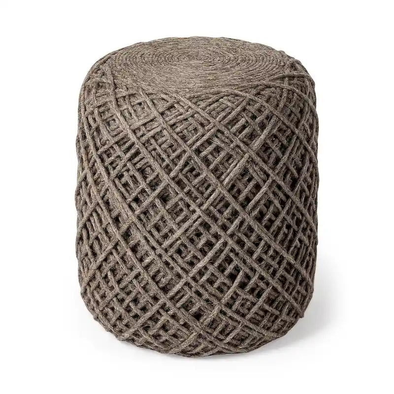 Pouf cylindrique en laine tissée à la main beige / gris / marron pour 1 personne