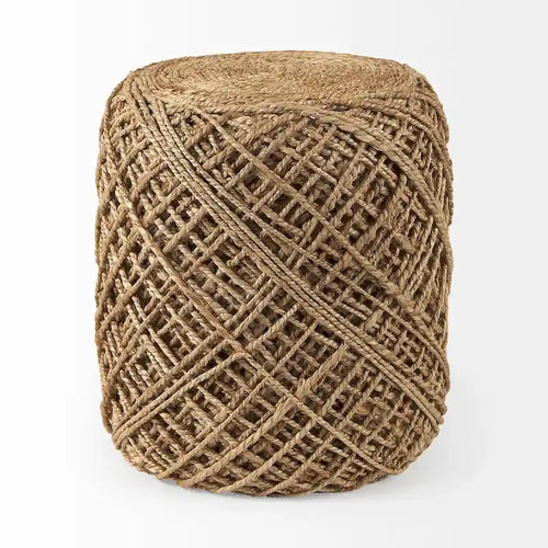 Pouf cylindrique en laine tissée à la main beige / gris / marron pour 1 personne