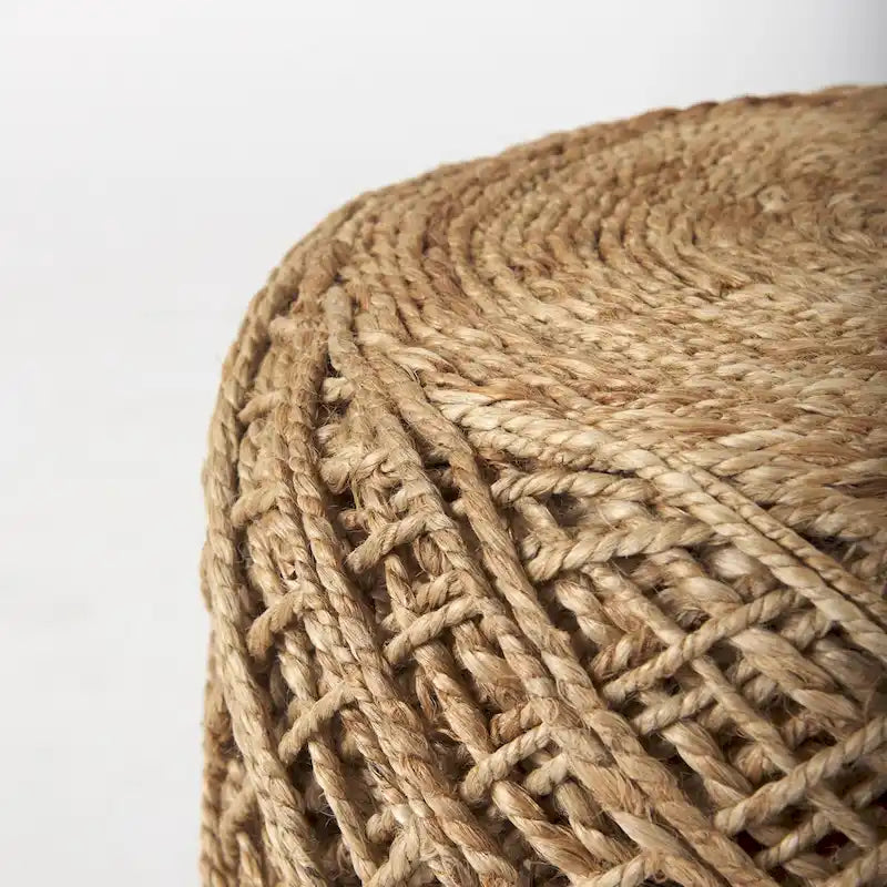 Pouf cylindrique en laine tissée à la main beige / gris / marron pour 1 personne