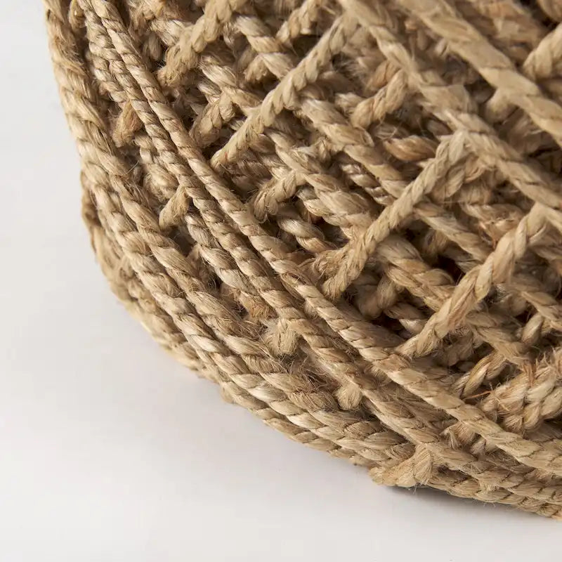 Pouf cylindrique en laine tissée à la main beige / gris / marron pour 1 personne