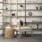 Pouf cylindrique en laine tissée à la main beige / gris / marron pour 1 personne