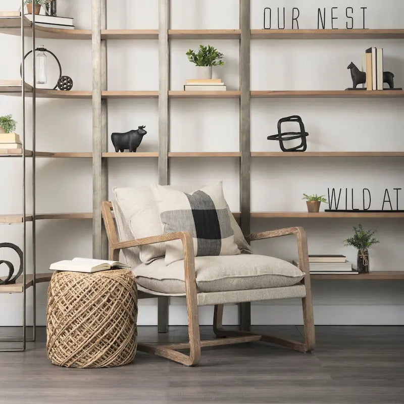 Pouf cylindrique en laine tissée à la main beige / gris / marron pour 1 personne