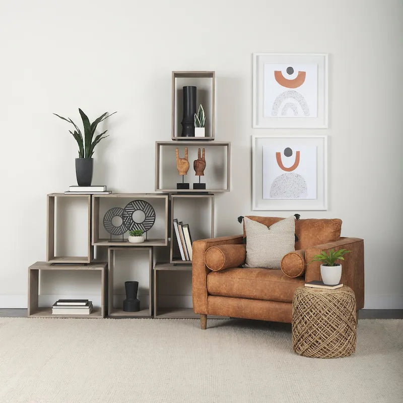 Pouf cylindrique en laine tissée à la main beige / gris / marron pour 1 personne