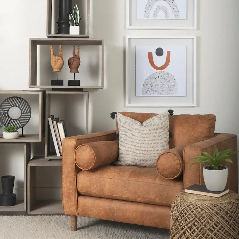 Pouf cylindrique en laine tissée à la main beige / gris / marron pour 1 personne