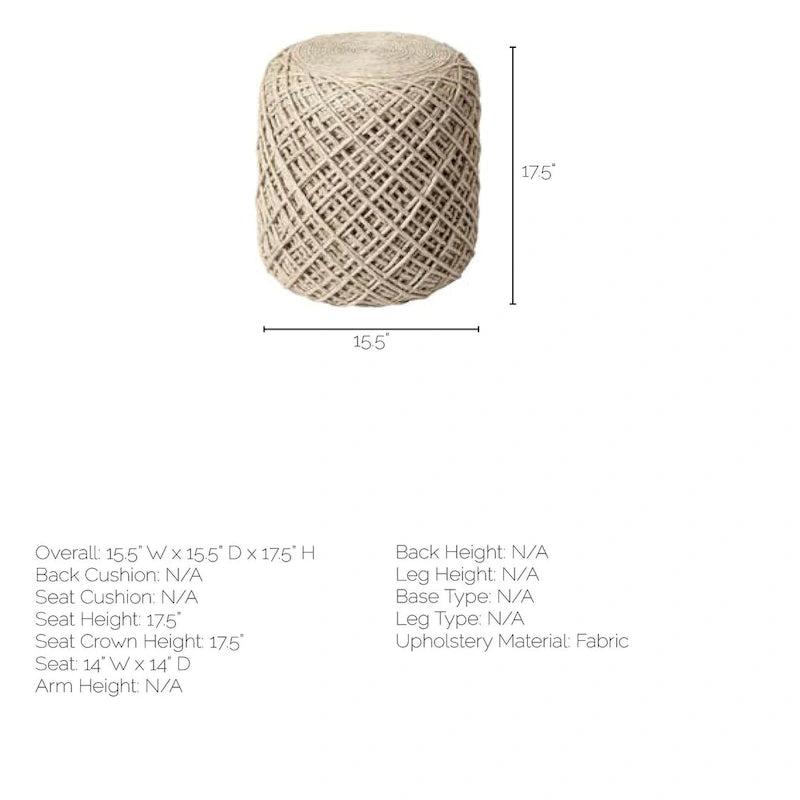 Pouf cylindrique en laine tissée à la main beige / gris / marron pour 1 personne