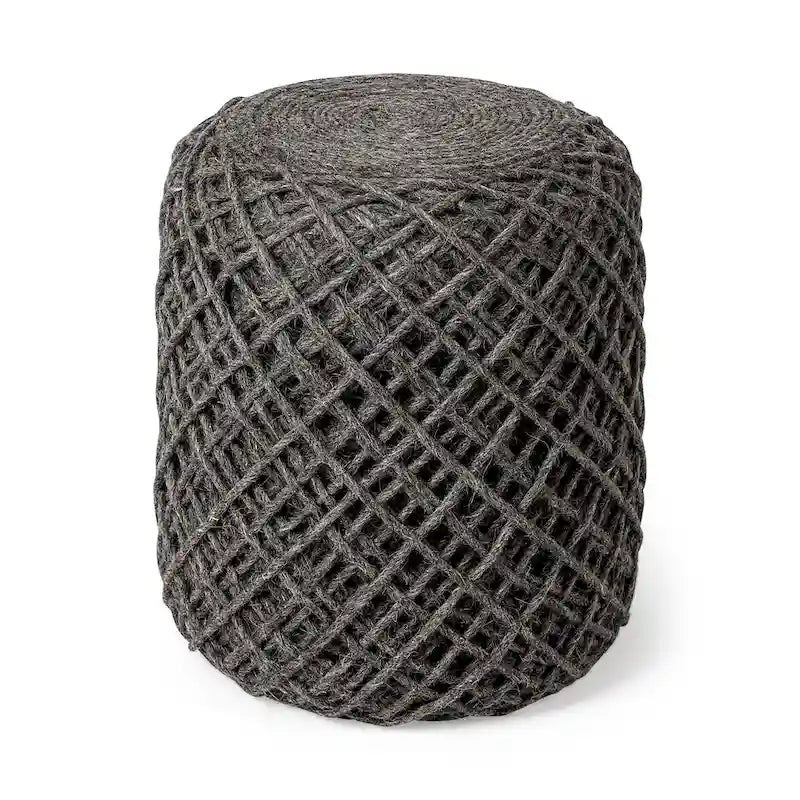 Pouf cylindrique en laine tissée à la main beige / gris / marron pour 1 personne