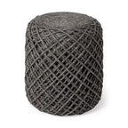 Pouf cylindrique en laine tissée à la main beige / gris / marron pour 1 personne