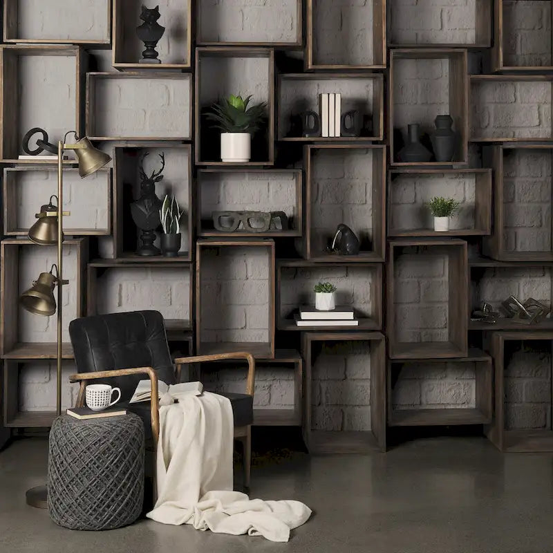 Pouf cylindrique en laine tissée à la main beige / gris / marron pour 1 personne
