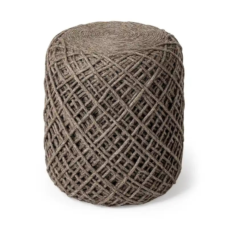 Pouf cylindrique en laine tissée à la main beige / gris / marron pour 1 personne