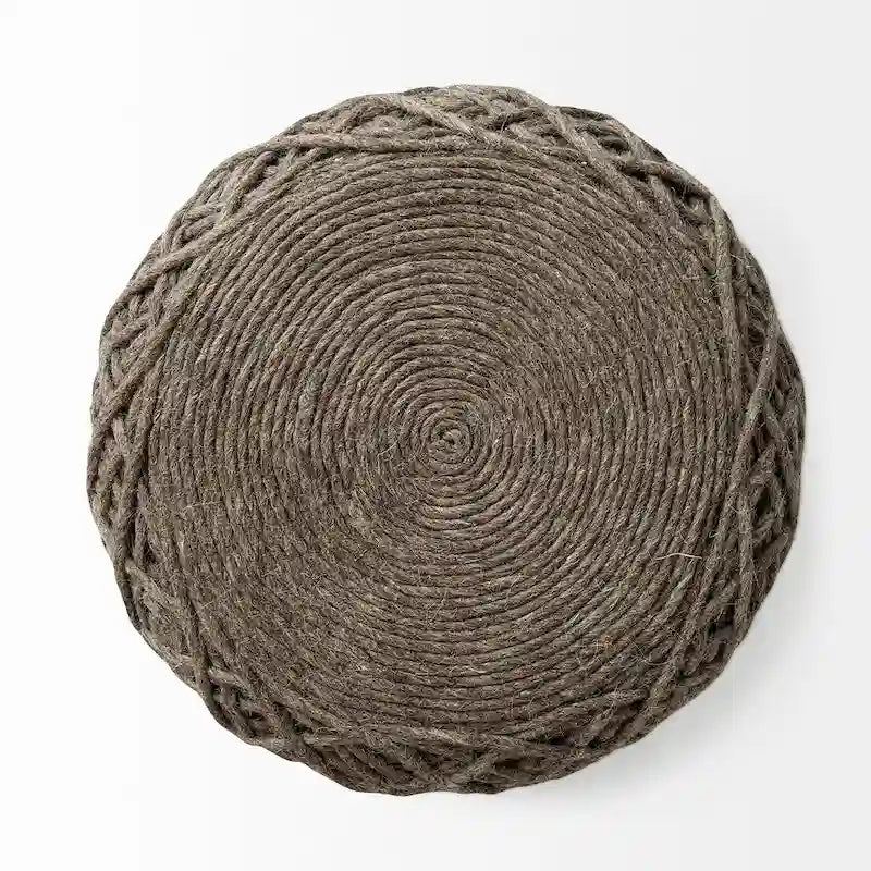 Pouf cylindrique en laine tissée à la main beige / gris / marron pour 1 personne