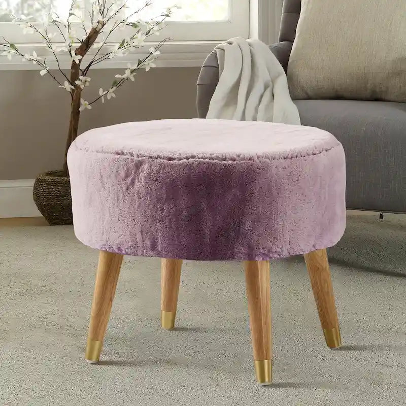 Ottoman ovale multicolore en fausse fourrure avec pieds en bois pour 1 personne