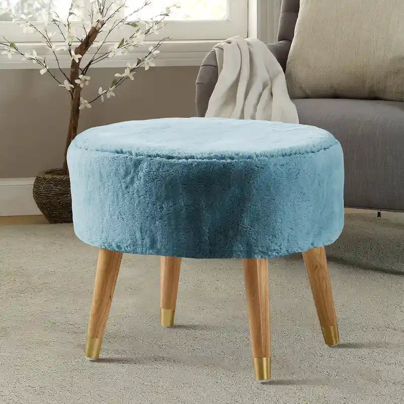 Ottoman ovale multicolore en fausse fourrure avec pieds en bois pour 1 personne