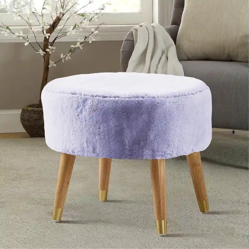 Ottoman ovale multicolore en fausse fourrure avec pieds en bois pour 1 personne
