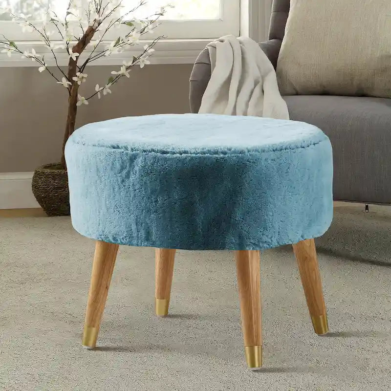 Ottoman ovale multicolore en fausse fourrure avec pieds en bois pour 1 personne