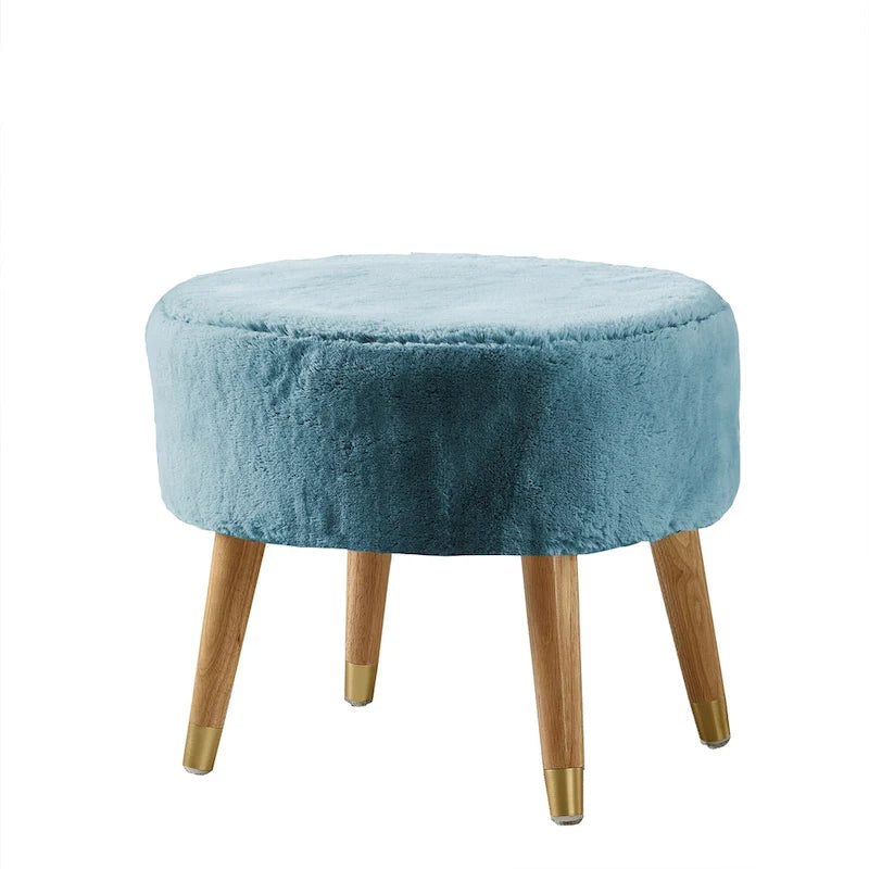Ottoman ovale multicolore en fausse fourrure avec pieds en bois pour 1 personne