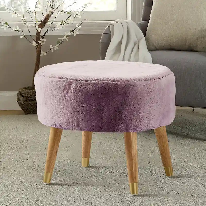 Ottoman ovale multicolore en fausse fourrure avec pieds en bois pour 1 personne