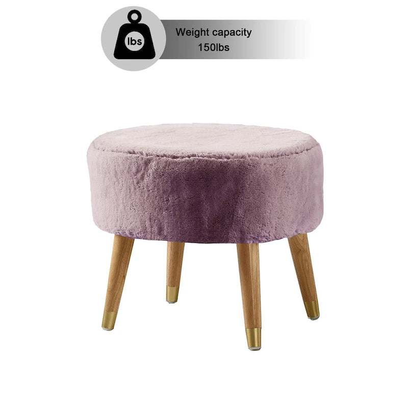 Ottoman ovale multicolore en fausse fourrure avec pieds en bois pour 1 personne