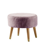 Ottoman ovale multicolore en fausse fourrure avec pieds en bois pour 1 personne