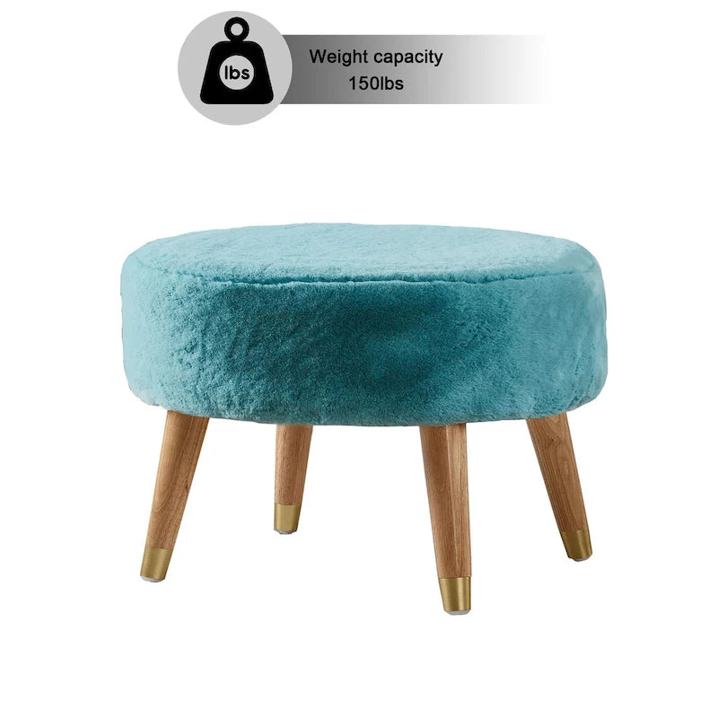 Ottoman ovale multicolore en fausse fourrure avec pieds en bois pour 1 personne