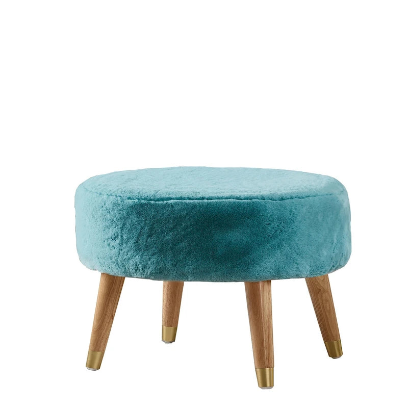Ottoman ovale multicolore en fausse fourrure avec pieds en bois pour 1 personne