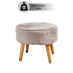 Ottoman ovale multicolore en fausse fourrure avec pieds en bois pour 1 personne