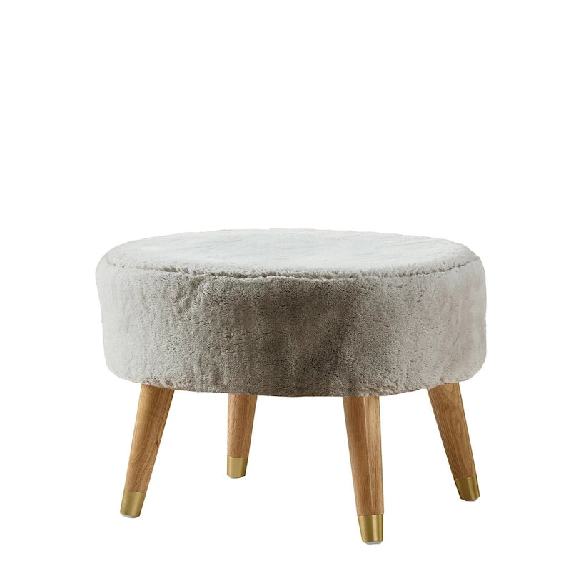 Ottoman ovale multicolore en fausse fourrure avec pieds en bois pour 1 personne
