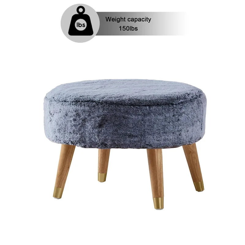Ottoman ovale multicolore en fausse fourrure avec pieds en bois pour 1 personne