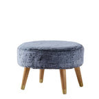 Ottoman ovale multicolore en fausse fourrure avec pieds en bois pour 1 personne