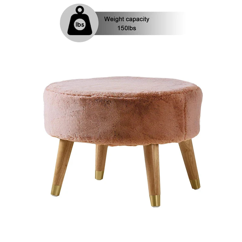 Ottoman ovale multicolore en fausse fourrure avec pieds en bois pour 1 personne